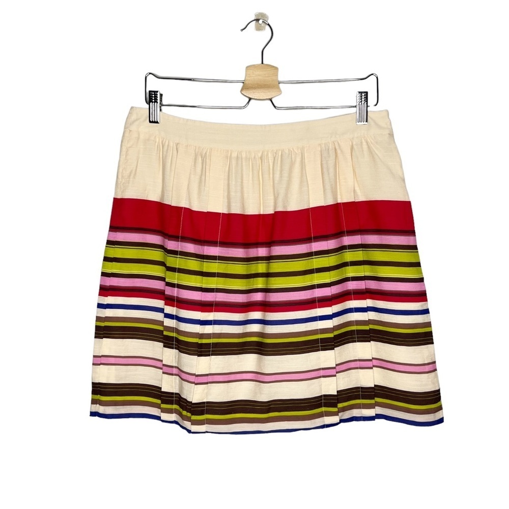 LOFT Multicolored Striped Pleated Rayon Blend A Line Skirt